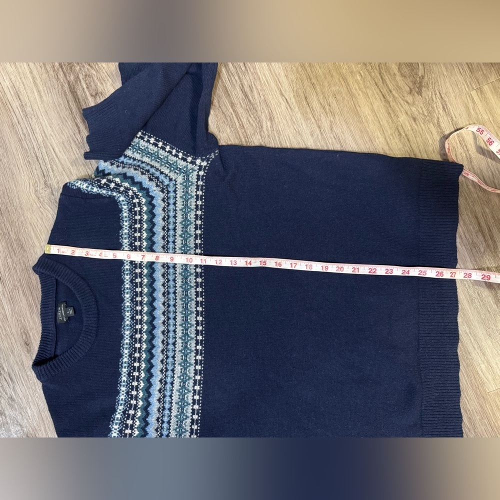 Men's L Navy Blue J. Crew 100% Lamb-swool Nordic Scandinavian Pattern Sweater - Picture 9 of 9